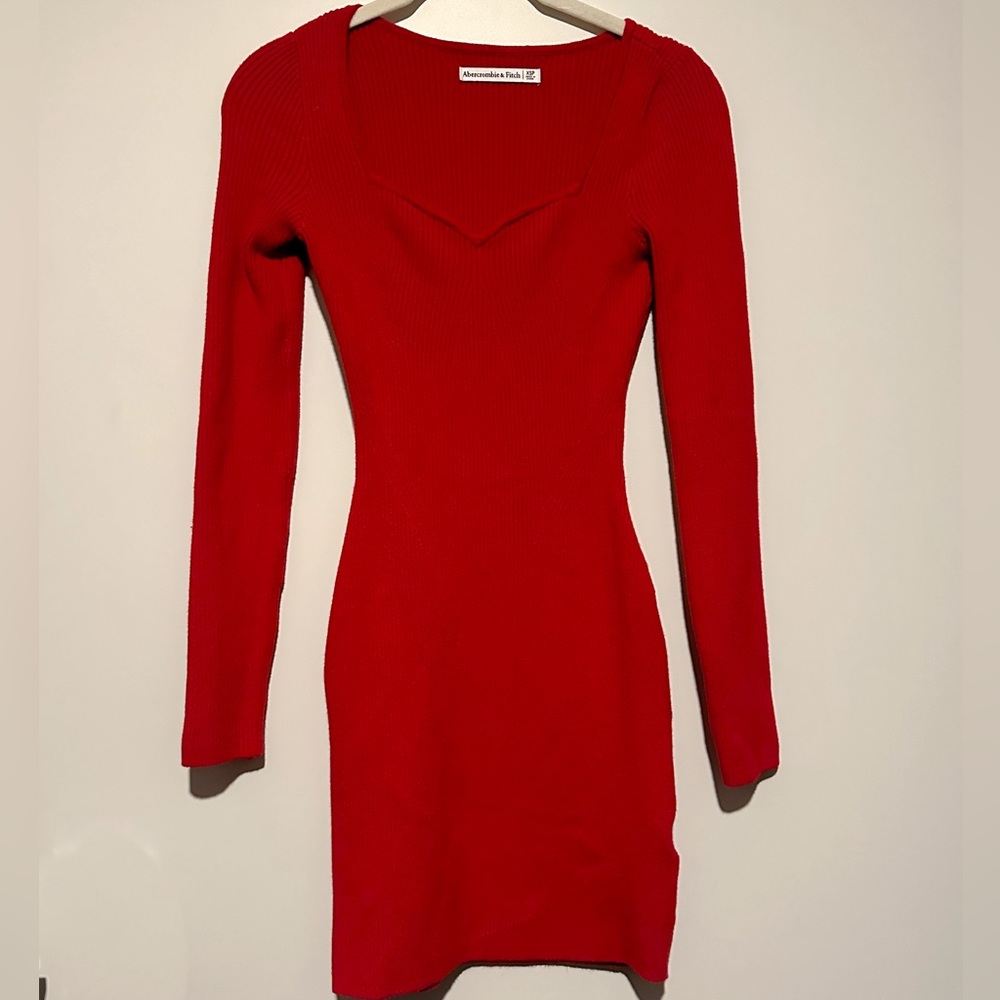 Abercrombie & Fitch Portrait Neck Mini Sweater Dress Red
